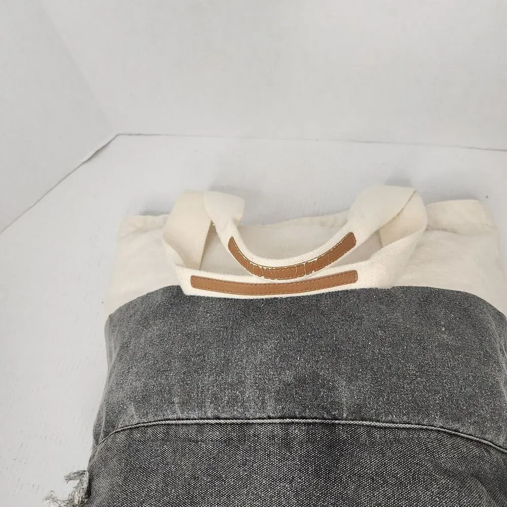 Victoria's Secret LOVE PINK Tote Bag Canvas/Gray Distressed Denim with Zipper
